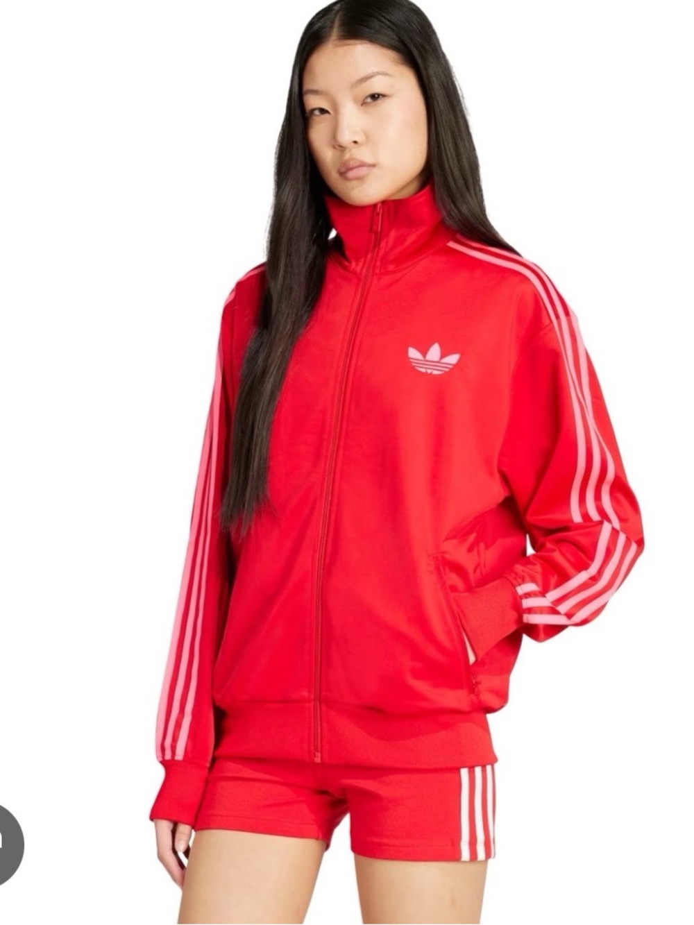 adidas Originals Red Track Bomber Jacket with White Stripe Accents